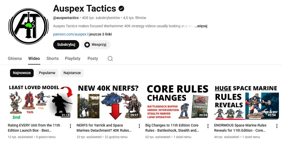 Screen kanału Auspex Tactics