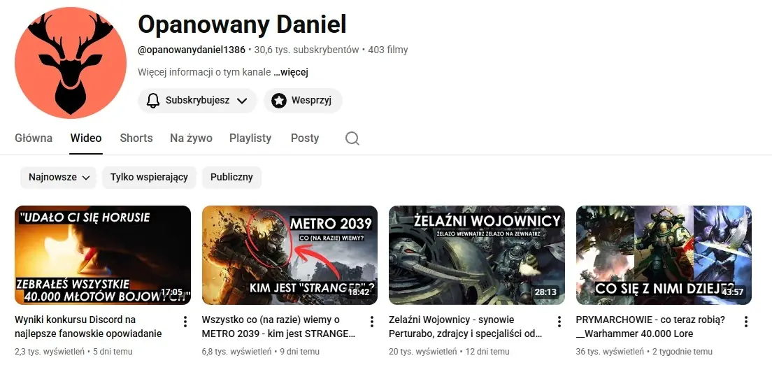 Screen kanału Opanowany Daniel