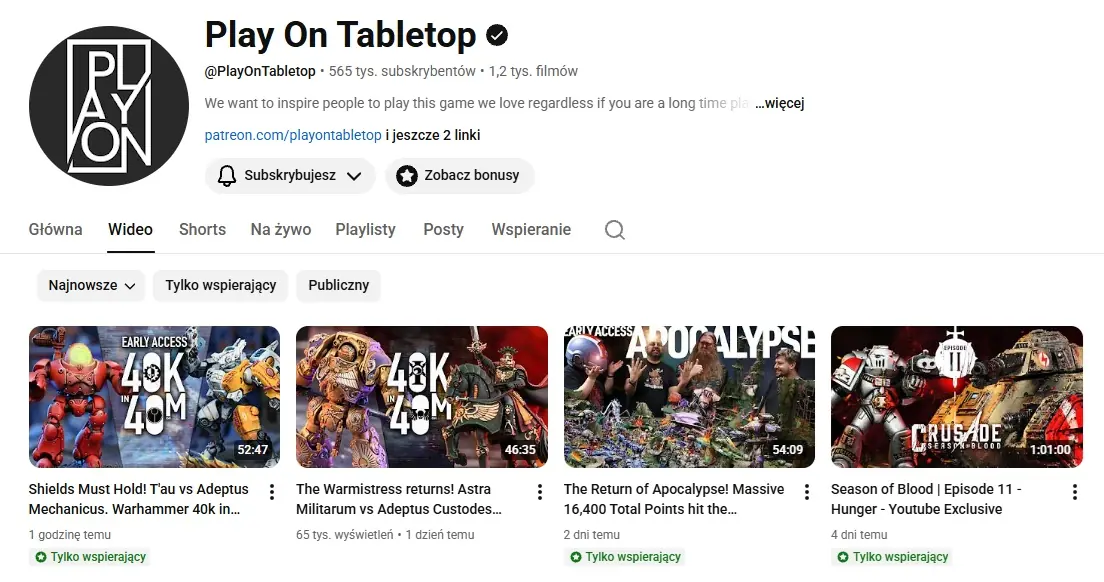 Screen kanału Play On Tabletop