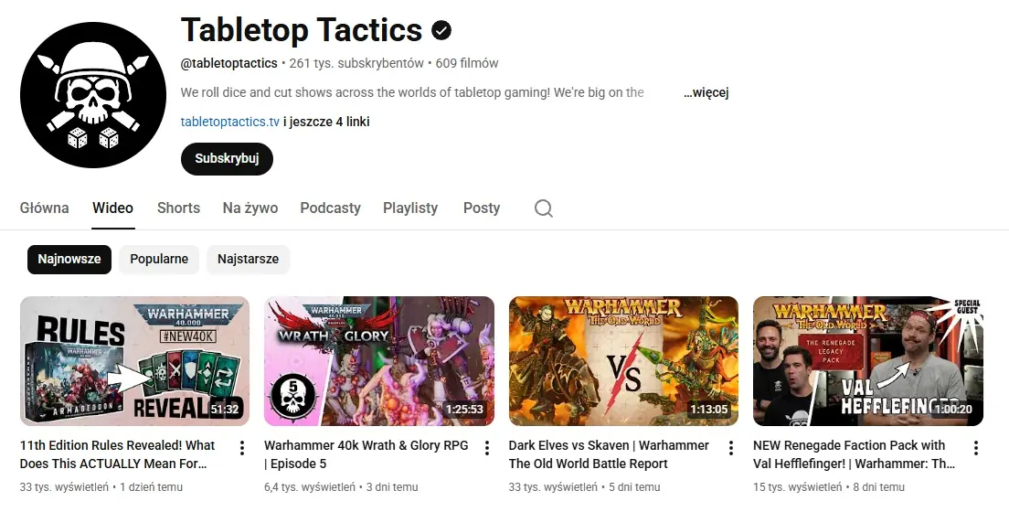Screen kanału Tabletop Tactics