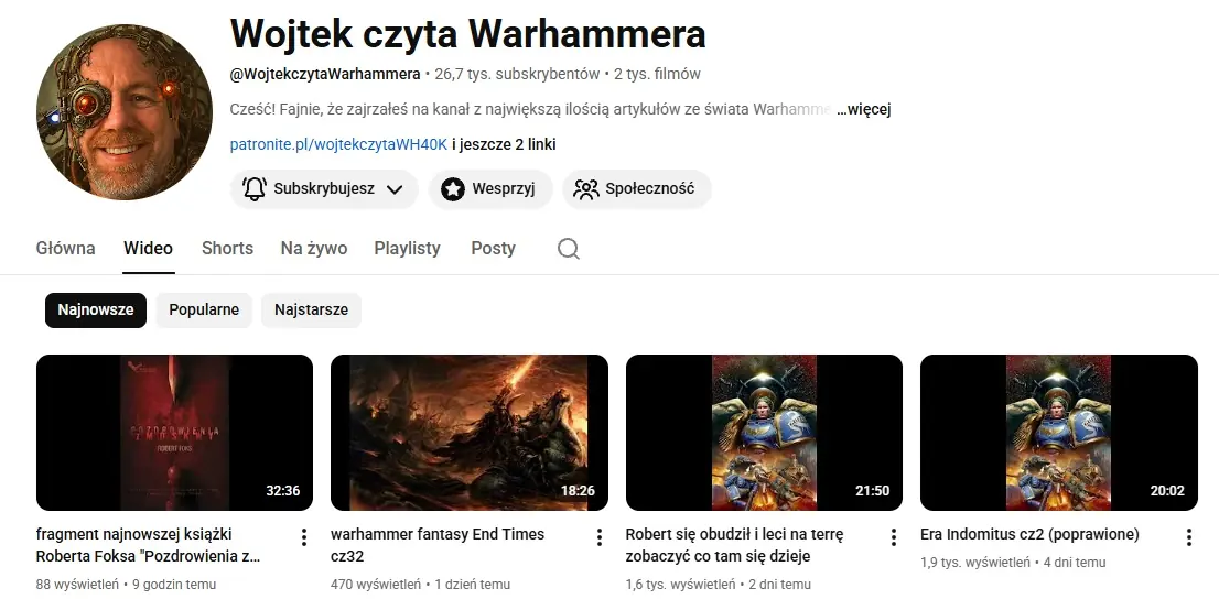Screen kanału Wojtek Czyta Warhammera